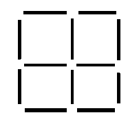 12 allumettes formant 4 carrés adjacents disposés sur deux lignes et deux colonnes